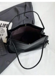 حقيبة نسائية بسيطة من الجلد الصناعي، حقيبة سفلية كبيرة بسعة كبيرة موحد اللون عادية، حقيبة كتف يومية بسيطة ذات