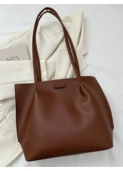 Large Capacity Thickened Pu Leather Women s Tote Bagschool Tote Bag School Bookbag Portable Foldable Business Casual Suitable For Teen Girls Women College Students Teacher Rookies White Collar Workers