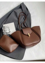 New Fashion Classic Joker Solid Color Pu Waterproof Fabric Magnet Opening And Closing Design Large Capacity Shoulder Tote Bag Wing Bag Business Commuter Bag Suitable For Travel Shopping Commuting To W