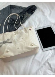 Women s Y2K Pearl Bow Decor Tote Bag Cute Millennium Style Shoulder Bag For Commute And Shopping