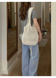 Yogodlns حقيبة تسوق مجوفة منسوجة للنساء خفيفة الوزن ، حقيبة كبيرة السعة للسفر والخارج والمدرسة. شبكة متعددة الوظا