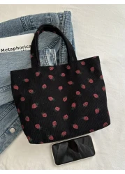 Fashionable Strawberry Print Tote Bag Large Capacity All Match Corduroy Material Shoulder Women s Bag Cute Strawberry Purse