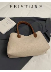 قطعة واحدة من حقيبة اليد المنسوجة من القش الصيفية من علامة FEISTURE، حقيبة على الشاطئ، تصميم حزام مع إبزيم كبير ال