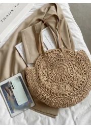 In 2024 The New Fashion Holiday Style Large Capacity Straw Beach Bag Hollowed Out Design Is Suitable For Travel School Bag Large Capacity Lightweight Portable Classic Casual Suitable For Teen Girls Wo