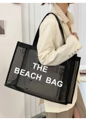 Nylon Material Alphabet Printed Beach Mesh Tote Bag With Beach Bag Use Tt Yourself Or Give Gifts To Others For Friends Mom Teachers Large Capacity Bag For Women School Bag Large Capacity Waterproof Fo