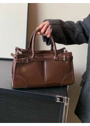 حقيبة يد كبيرة السعة بلون البن، حقيبة أنيقة لمنتصف النهار للنساء مع حزام كتف قابل للإزالة