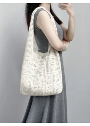 Minimalist Crochet Bag Hollow Out Design Vacation School Bag Large Capacity Portable For Teen Girls Women College Students White Collar Workers Perfect For Work Back To School Middle School High Schoo