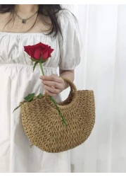 Braided Design Straw Bag Down To Earth Rattan Tote Bag School Bag Large Capacity Portable Classic Casual For Teen Girls Women College Students White Collar Workers Perfect For Work Back To School Midd