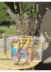 1 2pcs Clear Mesh Large Capacity Tote Bag Beach Bag PVC Waterproof Sandproof Storage Bag Mesh Beach Bag Large Beach Tote Bag Summer Beach Toy Storage Bag Bathroom Bag Foldable Shoulder Handbag Beach S