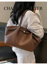 CHAIKA KILTER 1pc Solid Color PU Leather Shoulder Bag Women s Retro Casual Large Capacity Tote Bag With Adjustable Strap Pleated Design Double Handles Magnetic Closure Suitable For Travel Shopping Dat