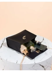 Silk Scarf Accessory Chain Embellished Textured Pu Printed Handbag