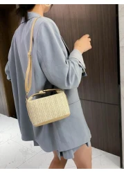 Mini Minimalist Straw Bag New Woven Straw Handbag Fashionable Women s Bag Versatile Shoulder Crossbody Bag Gift Summer Beach For Girls Ladies Students Summer Essentials Perfect For Vacation Holiday