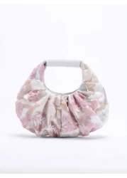 1 حقيبة كتف من الكتان للنساء بتطريز زهور، متدرج اللون، مخرم، وقطع غير منتظمة ، تصميم فريد، مناسبة للشاطئ والرح
