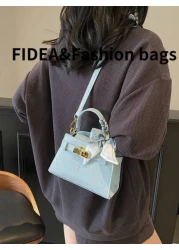 New Fashionable Women Handbag Solid Color Minimalist Crocodile Embossed High Quality Shoulder Bag With Scarf Elegant Matching For Date Shopping Versatile