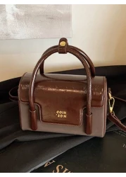 Stylish Vintage Women Handbag New High End Crossbody Bag Unique Design PU Flap Small Square Bag Casual Minimalist Solid Color For Work Commute Large Capacity Shoulder Bag For Daily Use Outing Party