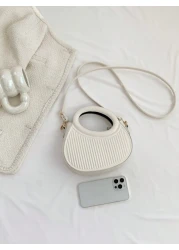 Fashionable Classic Niche Design Gentle Women s Commuting Date Shoulder Crossbody Bag Striped Embossed Handbag Fashionable Round Crossbody Bag Women s Double Handle Novel Wallet