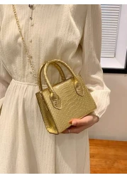 حقيبة يد بنمط جلد الثعبان المعدني من البولي يوريثان ذات بنية الأنسجة