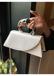 متوسط رفرف حقيبة مقبض معدني أنيق عصري تصميم حقيبة يد , مقبض عالي رفرف محفظة , ابتكار للنساء جلد صناعي محفظة