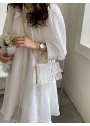 Moire Waterproof Lightweight Casual Mini Textured Transparent Chain Box Bag For Teen Girls Women College Students Perfect For College Commute Outdoors Travel Outings Waterproof Sandproof Transparent B