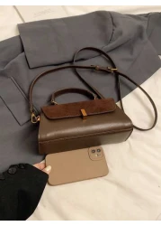 1pc Women Retro Suede Like Fashion Handbag PU Patchwork Shoulder Bag Small Square Daily Work Purse