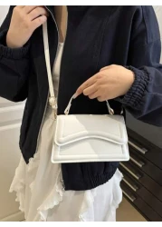 New White Solid Color PU Leather Small Square Handbag Simple Stylish Casual Shoulder Bag With Detachable Adjustable Strap For Women