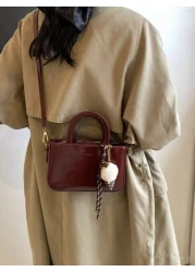 Wine Red Handbag Vintage Style Fashion Versatile Structured Zipper Closure Crossbody Bag PU Leather Suitable For Daily Commute Dating Gift Best Mothers Day Gifts Women