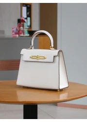 حقيبة يد نسائية فاخرة لعام 2025، حقيبة صغيرة أنيقة بملمس السعف، حقيبة كيلي، حقيبة للذهاب إلى العمل والتنقل، حقي