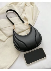 Hot Search Mini Crescent Handbag 1 Piece Solid Acrylic Chain Decoration PU Portable Elegant Zipper Shoulder Bag Handbag Suitable For Girls To Travel And Daily Use