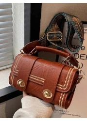 1pc Vintage Cylinder Handbag For Women Daily Use With Fuzzy Decor Retro Inspired Bag For Women