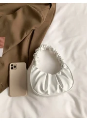 حقيبة يد مطوية أنيقة باللون الموحد للسيدات، حقيبة كتف للسيدات باللون الموحد بتصميم السحاب والهلال