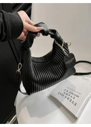 Stylish Minimalist All Match Pleated Woven PU Zipper Handbag Mini Portable Shoulder Bag Perfect For Women Shopping Dating Party Gift