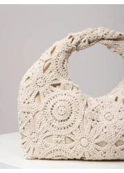 Hollow Floral Woven Bag Bohemian Beach Tote Ruched Handbag Holiday Casual Straw Wallet Pattern Random Beach Purse Perfect For Summer Vacation Daily Use Travel Must Haves