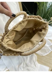 1pc Half Moon Hollow Out Handbag Fashionable Beach Vacation Straw Woven Bag Vacation Bag For Summer Perfect For Beach Vacation Travel Shopping And Vacation Essentials Eye Catching Beach Bag Summer Sum