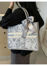 1pc 11in 7 9in 3 9in Fashionable Women s Tote Bag Large Capacity Square Shape Lightweight With Exquisite Silk Scarf Decoration Made Of Scratch And Abrasion Resistant Material Suitable For Shopping Dat