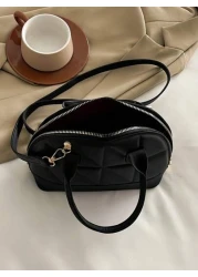 Classic Fashion Solid Color Quilted PU Leather Tote Bag Women s Versatile Dome Top Handle Crossbody Bag Simple Travel Vacation Handbag With Adjustable Shoulder Strap Business Commuting Briefcase Shoul