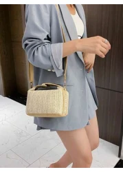 Summer Korean Style Straw Woven Small Tote Bag Casual Women s Handbag Shoulder Crossbody Bag Vacation Essentials Perfectly Matching With Beach Accessories Women