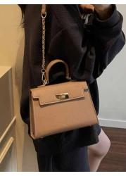 حقيبة يد نسائية جلد PU جديدة الموضة، سعة كبيرة، منسجمة الشكل الأنيق الراقي، حزام كتف قابل للتعديل، لون بيج