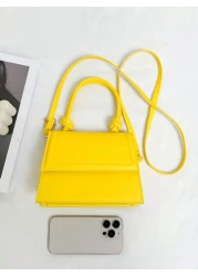 1pc Solid Color Advanced PU Leather Textured French Niche Design Commuter Square Bag Women 2023 New Versatile Crossbody Bag Fashionable Butter Yellow Bag For Women
