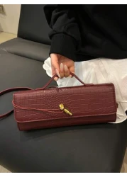 1 Pc Fashion Classic Versatile Daily Commuting Style Solid Color Crocodile Pattern PU Leather Long Strip Flip Style Women s Handbag Suitable For Daily Commuting Daily Clothing Matching And Giving Gift