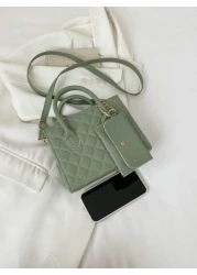 Lightweight Business Casual Argyle Quilted Double Handle Square Bag With Coin Purse For Teen Girls Women College Students Rookies White Collar Workers Perfect For Office College Work Business Commute