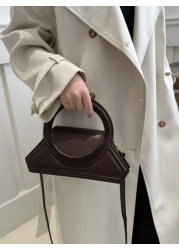 حقيبة يد دائرية عصرية بلون صلب ، حقيبة كتف على شكل حقيبة تصميم بسيط، حقيبة تسوق للسيدات