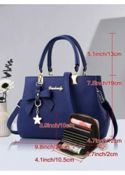 2pcs 1pc Women Solid Color Handbag Wallet Set With PU Leather Bow Pendant Zipper Closure Great Mother s Day Valentine s Day Gift Elegant Women Tote Bag Shoulder Bag Cross Body Bag Large Capacity Purse