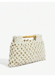 SHEIN SXY حقيبة يد نسائية محبوكة، حقيبة شاطئية، مثالية للصيف والإجازات والاستخدام اليومي