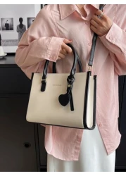 Lightweight Business Casual Letter Graphic Contrast Binding Square Bag For Teen Girls Women College Students Rookies White collar Workers Perfect for Office College Work Business Commute Outdoors Trav