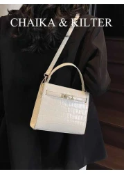 1pc CHAIKA KILTER Solid Color PU Leather Handbag Women s Fashion Stone Texture Square Tote Bag With Strap Decor Metal Lock Top Handle Zipper Closure Removable Adjustable Shoulder Strap Suitable For Da