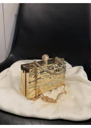 حقيبة يد صغيرة مربعة خفيفة الوزن، كاجوال للعمل، للنساء ذات ملمس أنيق مع تصدعات ذهبية، محفظة صغيرة محمولة مناس