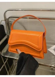 حقيبة مربعة صغيرة من الجلد الصناعي اللون البرتقالي للسيدات، حقيبة يد بسيطة وأنيقة للخروج، موضة متعددة الاستخ