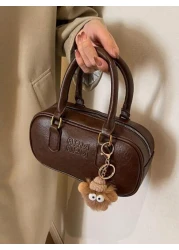 Vintage Retro Bag 1pc Coffee Brown Shoulder Bag With Doll Accessory Large Capacity Soft Leather Boston Tote Bag For Women Four Season Commuter Handbag Fall Winter New Arrivals Japanese Bag