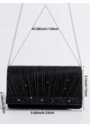 Vincy Glitter Handbag Glamorous Elegant Exquisite Quiet Luxury Sequin Stylish Luxury Shiny Glitter Ruched Detail Flap Square Bag Evening Bag Dinner Bag For Party Girl Woman Bride Perfect For Party Wed