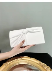 Women s Elegant Bow Knot Flap Clutch Evening Bag Formal Party Handbag Genuine Leather Wedding Purse Romantic White Bridal Bag Envelope Chain Shoulder Bag Ballroom Dance Crossbody Bag Valentines Perfec